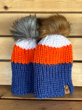 Load image into Gallery viewer, Hockey Fan Blue, Orange &amp; White Nokhu Beanie