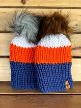 Load image into Gallery viewer, Hockey Fan Blue, Orange &amp; White Nokhu Beanie